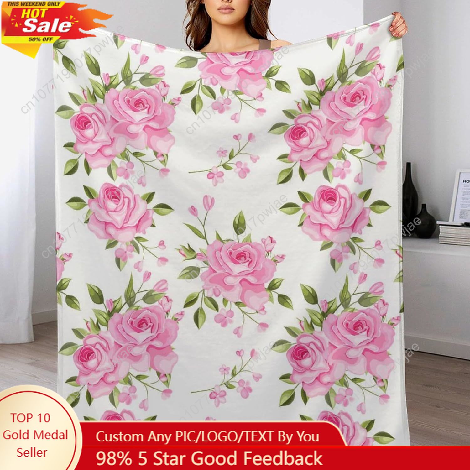 Home Textiles & Decorations - الوردي زهرة رمي بطانية الأزهار ديكور