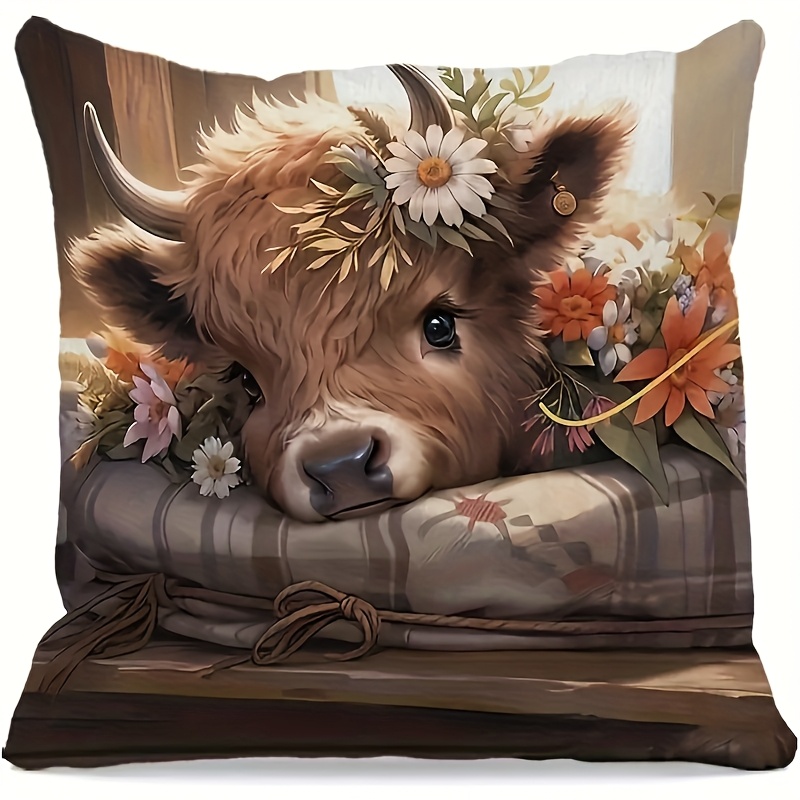 Pillow Insert 18X18 - غطاء وسادة بتصميم بقرة هايلاند ثنائي