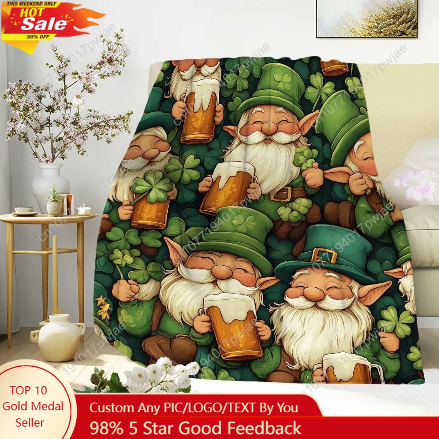 Home Textiles & Decorations - بطانية رمي جنوم لعيد القديس باتريك
